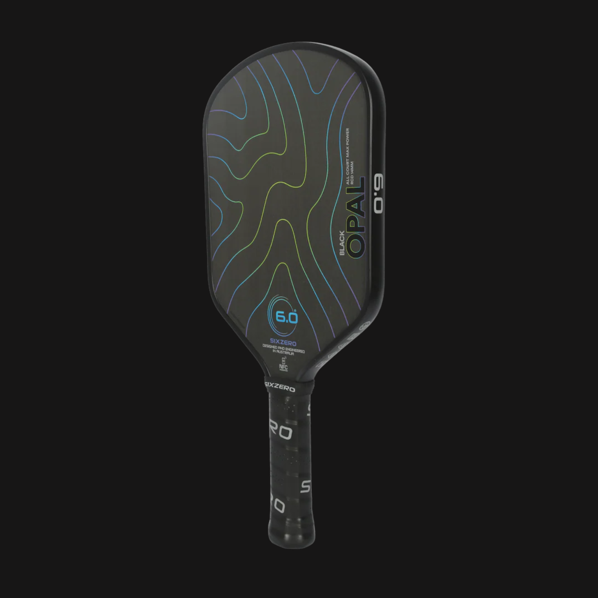 Six Zero Black Opal 14mm pickleball paddle front view
